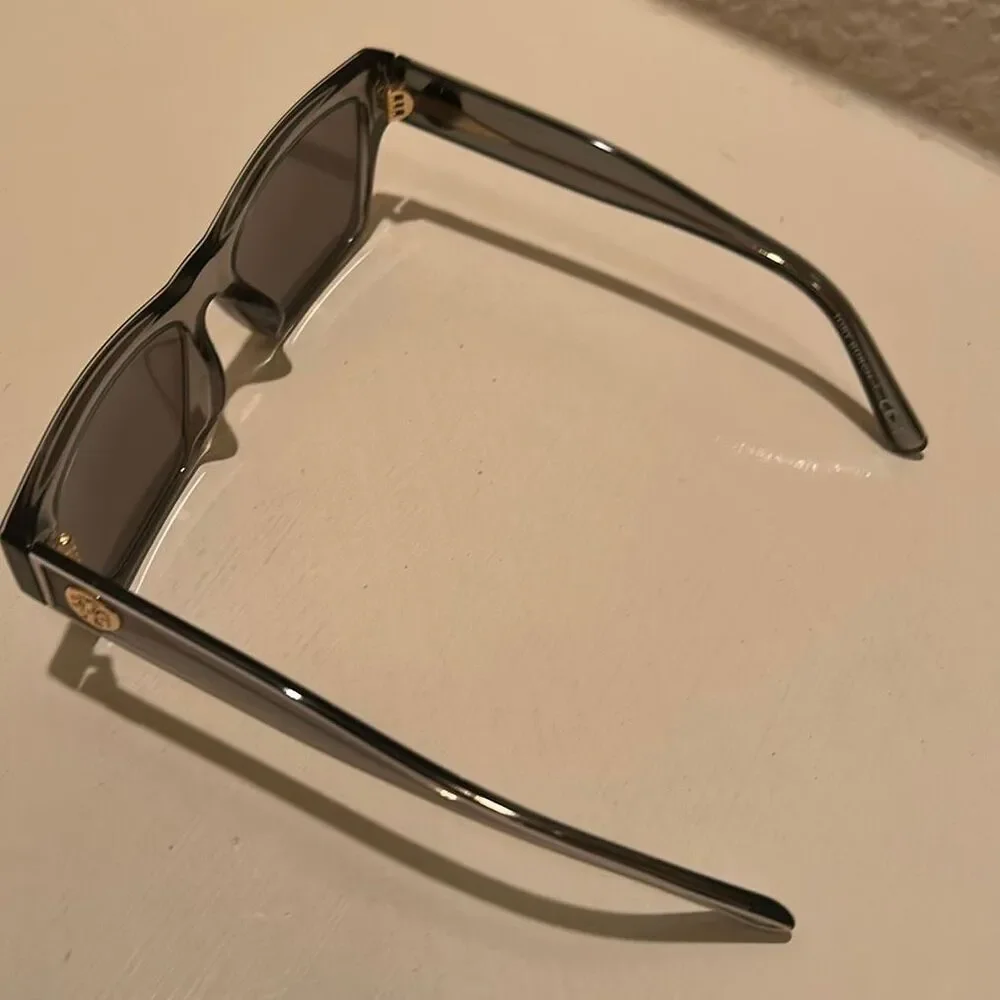 Tory Burch TY7207U Sunglasses Smoke Metallic Cream Trim Bold Futuristic Luxury